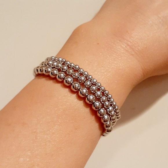 14k Rose Gold/Silver Plated Stackable Bead Bracelets - Picture 10 of 16